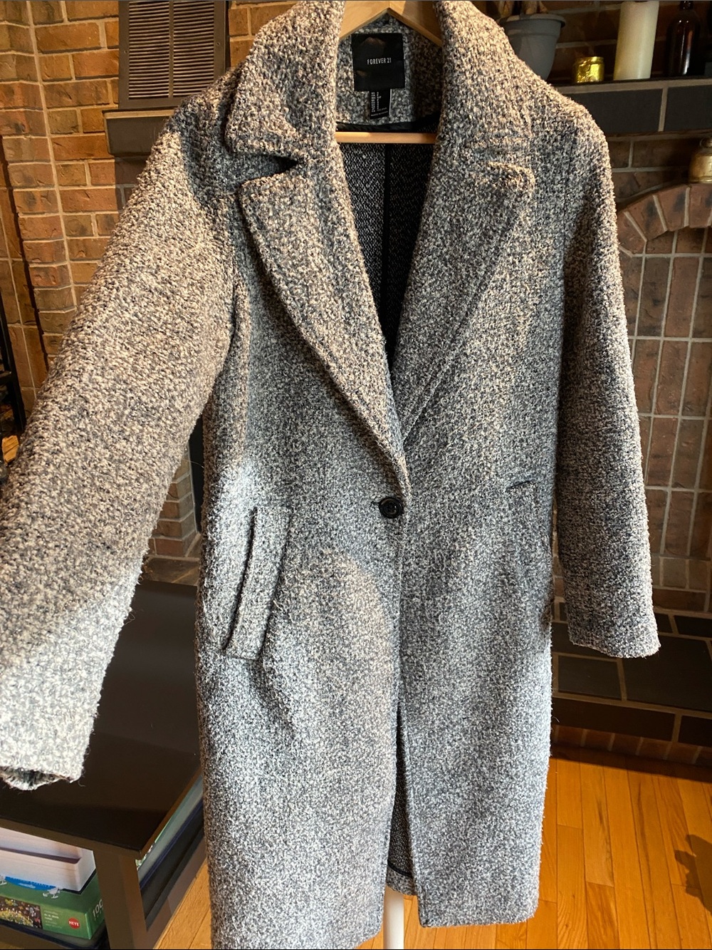 Forever 21 Grey Bouclé Single-Button Long Coat